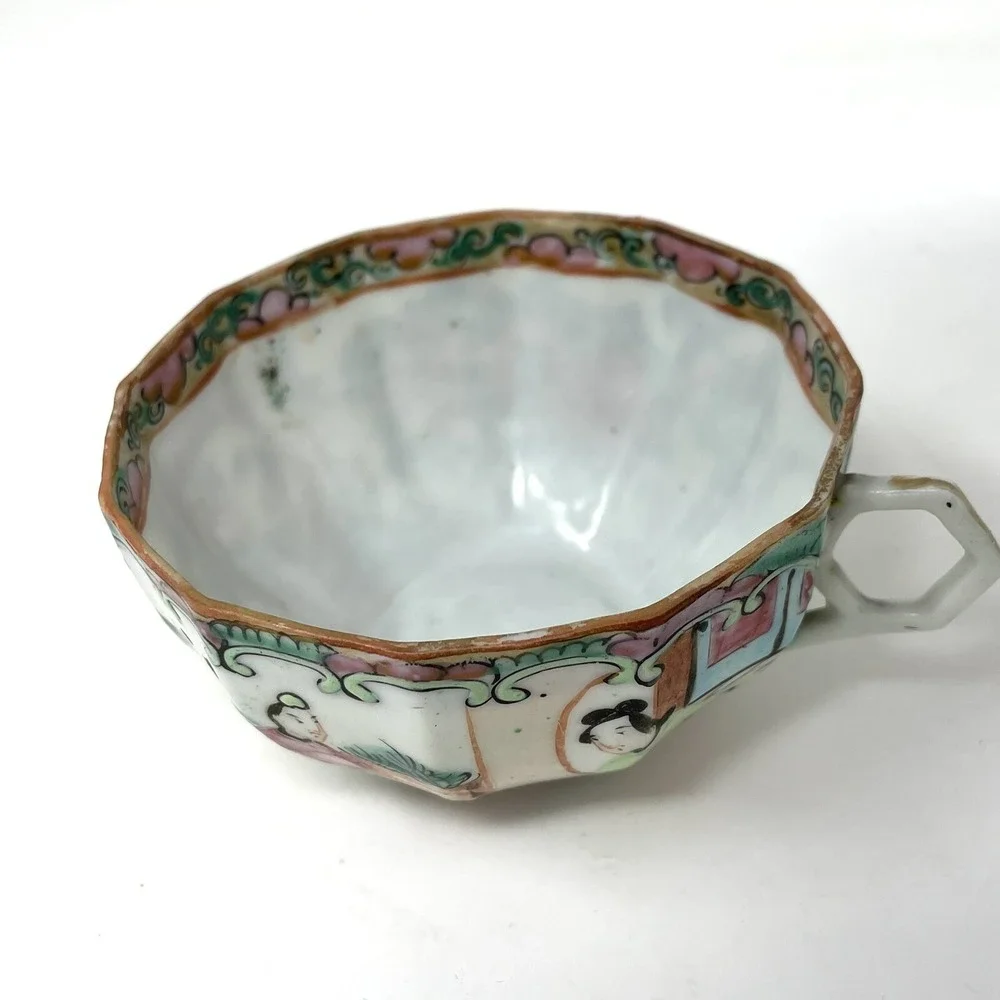 Antique Rose Medallion Chinese Porcelain Tea Cup & Saucer‎ Lot Of 3 Asian Art
